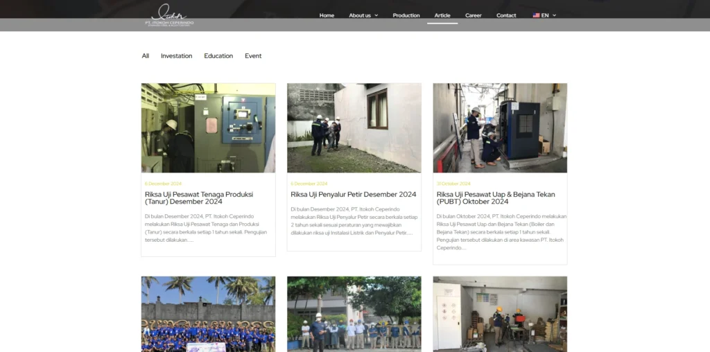 Selain desain yang menarik, Pembuatan Website Itokoh juga mengutamakan optimasi kecepatan dan kinerja website. Kami melakukan pengecekan secara menyeluruh untuk memastikan bahwa website ini tetap responsif dan dapat berjalan optimal meskipun menerima trafik tinggi. Dengan kecepatan dan kinerja yang terjaga, pengunjung website Itokoh dapat menavigasi situs dengan nyaman tanpa menunggu waktu lama. Pembuatan Website juga memberikan fleksibilitas penuh kepada klien dalam mengelola kontennya.