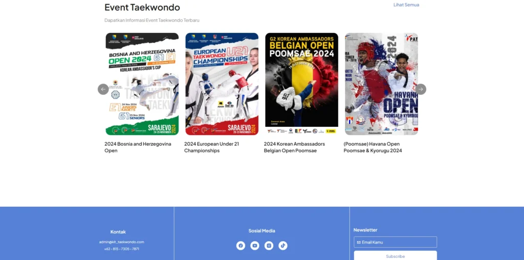 Segia Tech menggunakan strategi SEO yang efektif, seperti pemilihan kata kunci relevan dan struktur URL yang SEO-friendly. Pendekatan ini memastikan website KIT Taekwondo dapat menjangkau audiens lebih luas, khususnya yang tertarik pada Taekwondo. Penerapan SEO yang kami lakukan menjaga website tetap relevan, muncul di hasil pencarian, dan meningkatkan visibilitas online.